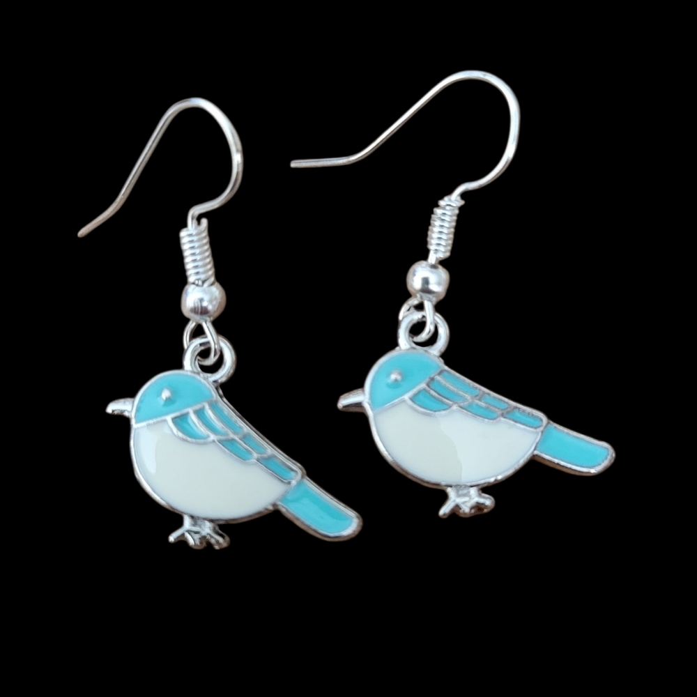 Blue and White Bird Earrings